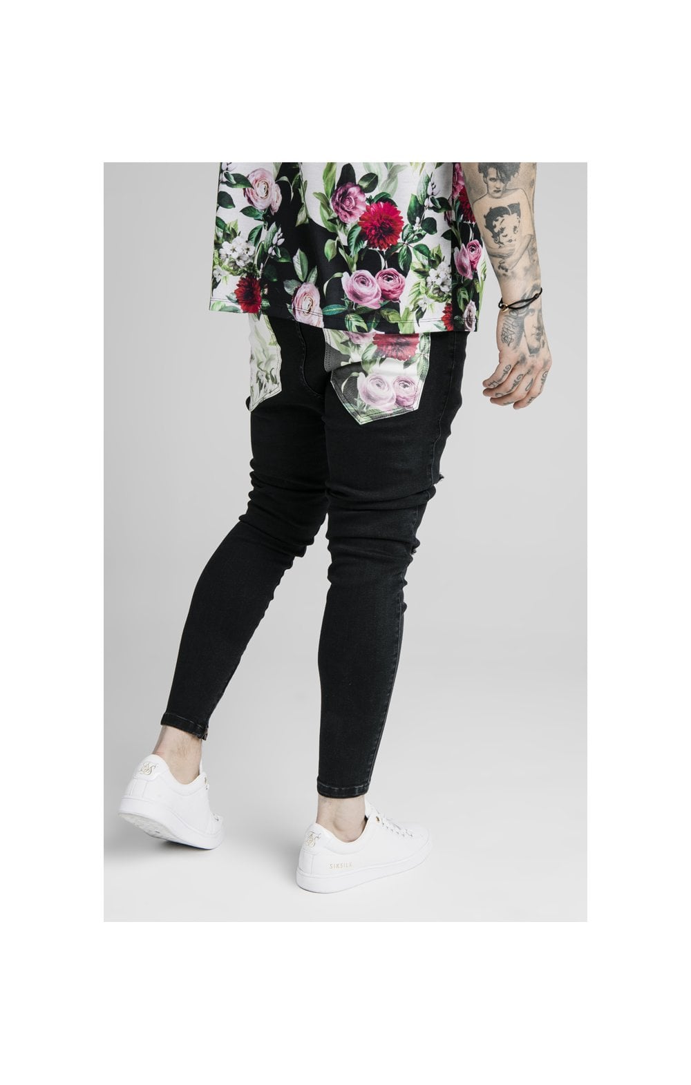 SikSilk Drop Crotch Jeans - Black &amp; Floral Pixel (1)