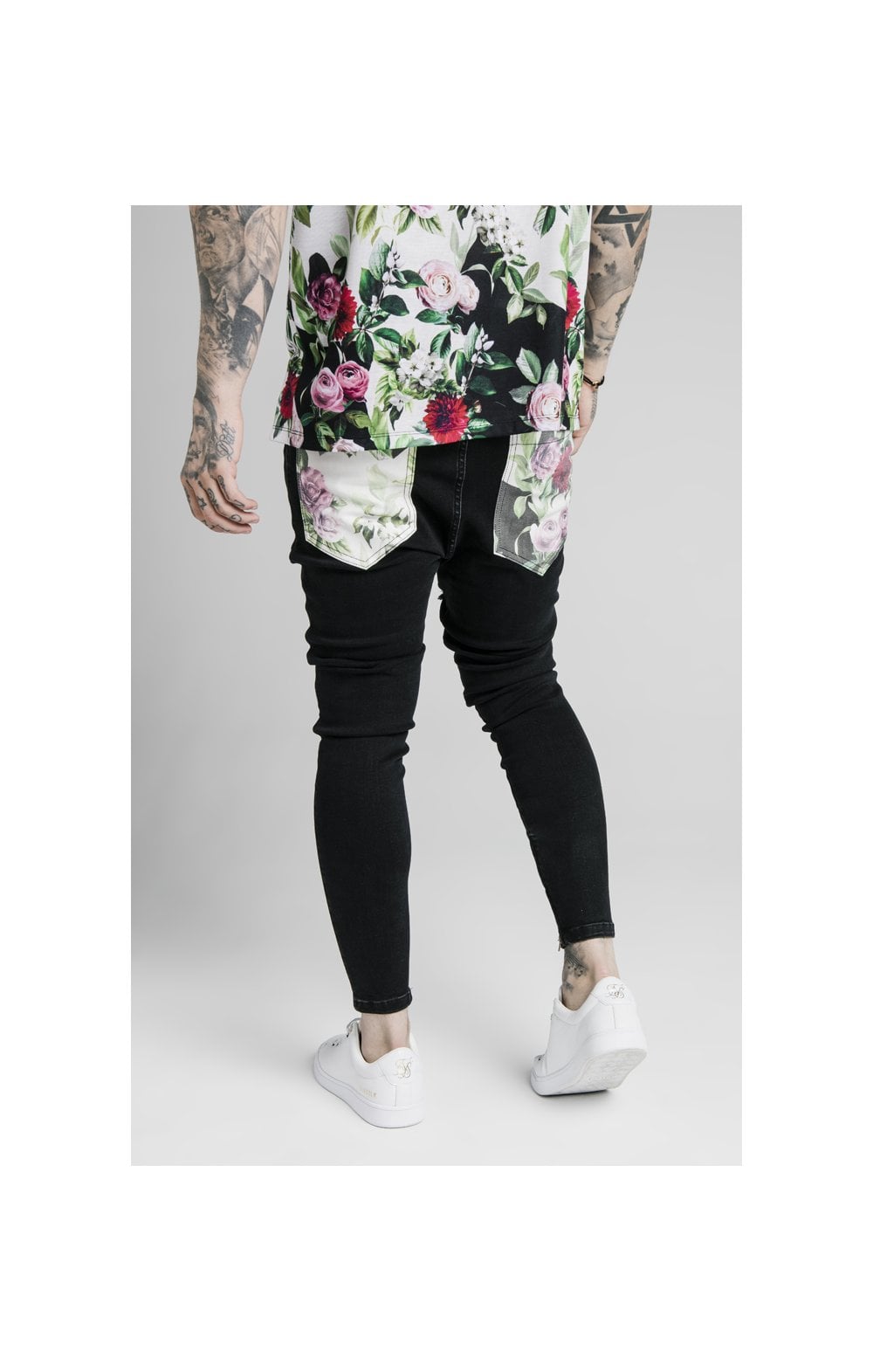 SikSilk Drop Crotch Jeans - Black &amp; Floral Pixel (3)