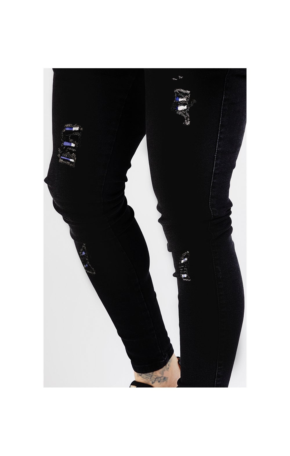 SikSilk Printed Rip Jeans - Black &amp; Stripe (1)