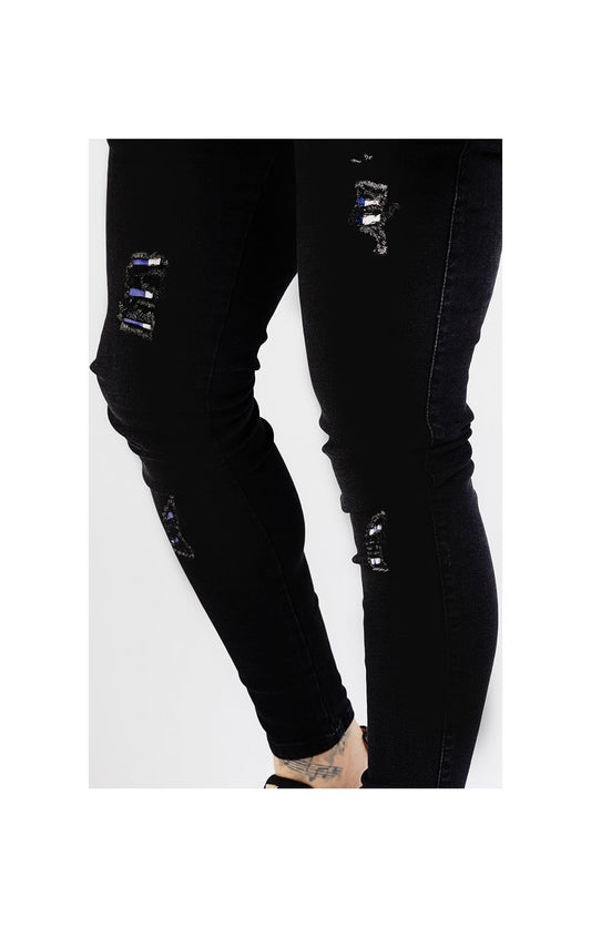 SikSilk Printed Rip Jeans - Black & Stripe