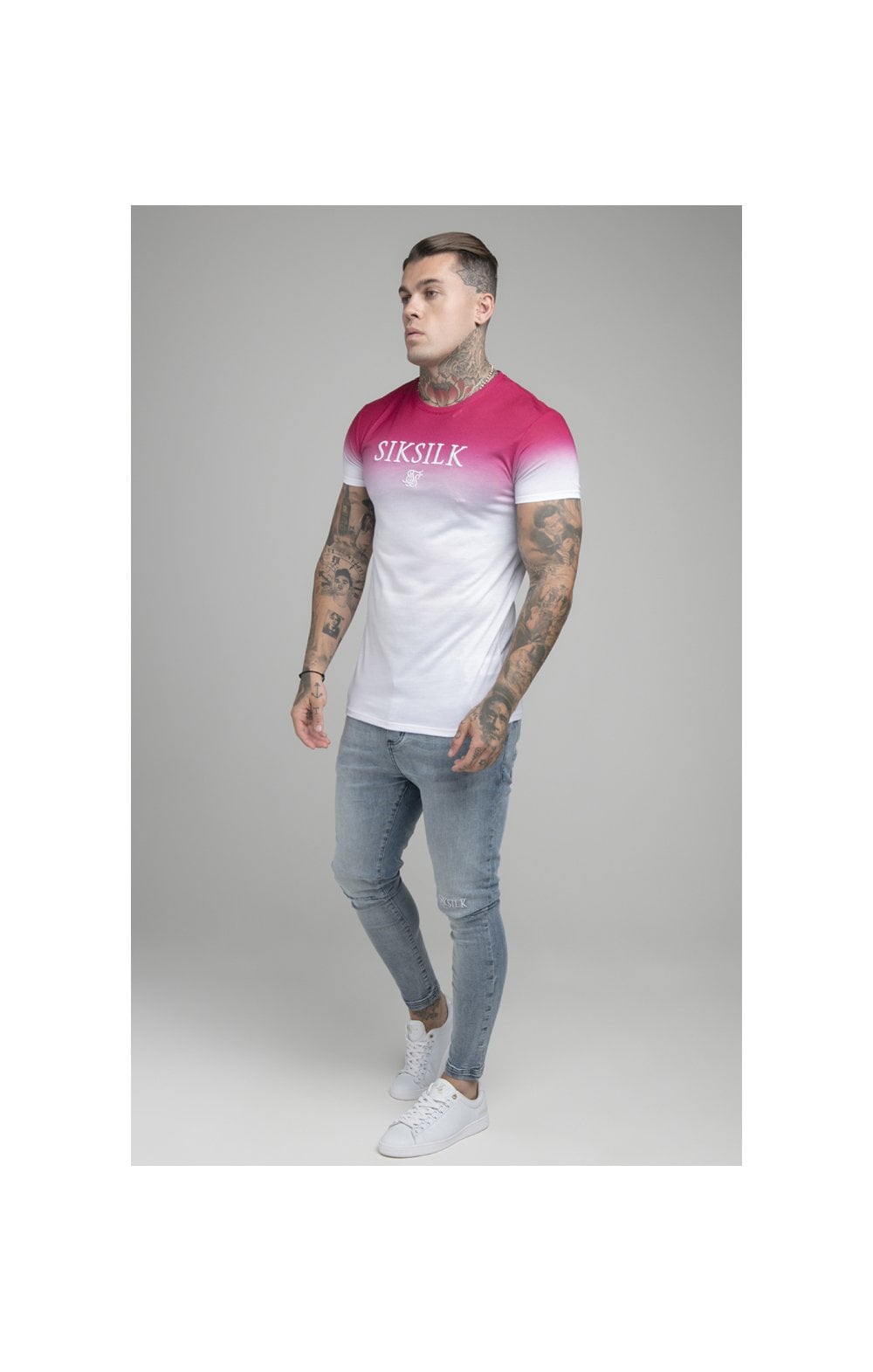 Pink Embroidered Muscle Fit T-Shirt (4)