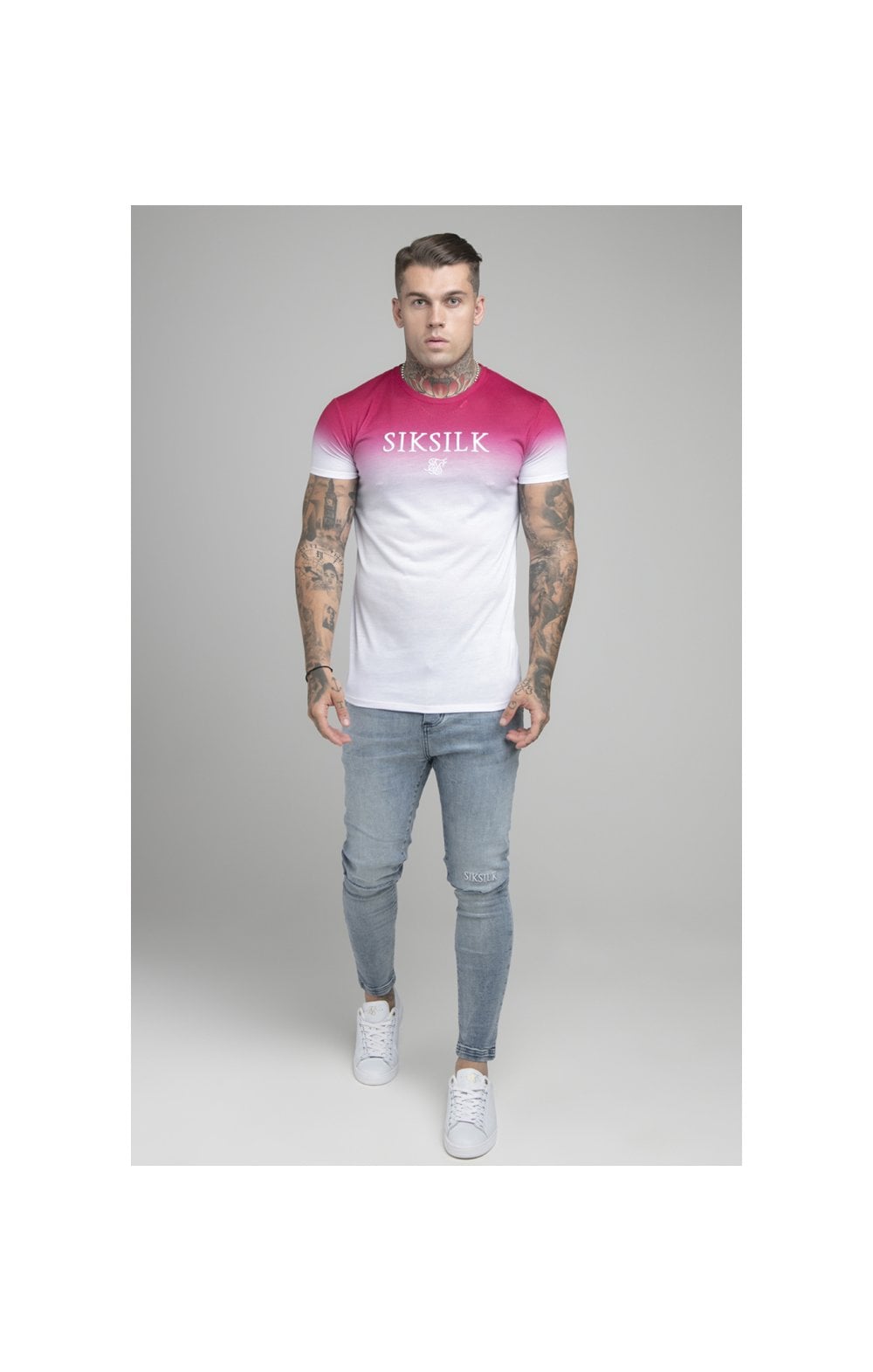 Pink Embroidered Muscle Fit T-Shirt (5)