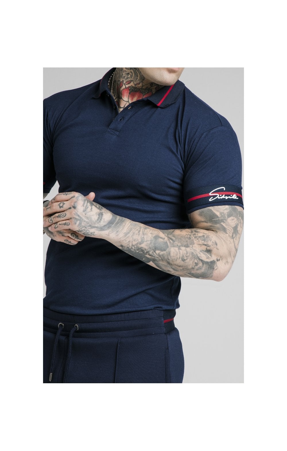 SikSilk Pique Polo Shirt Exposed Tape - Navy (1)