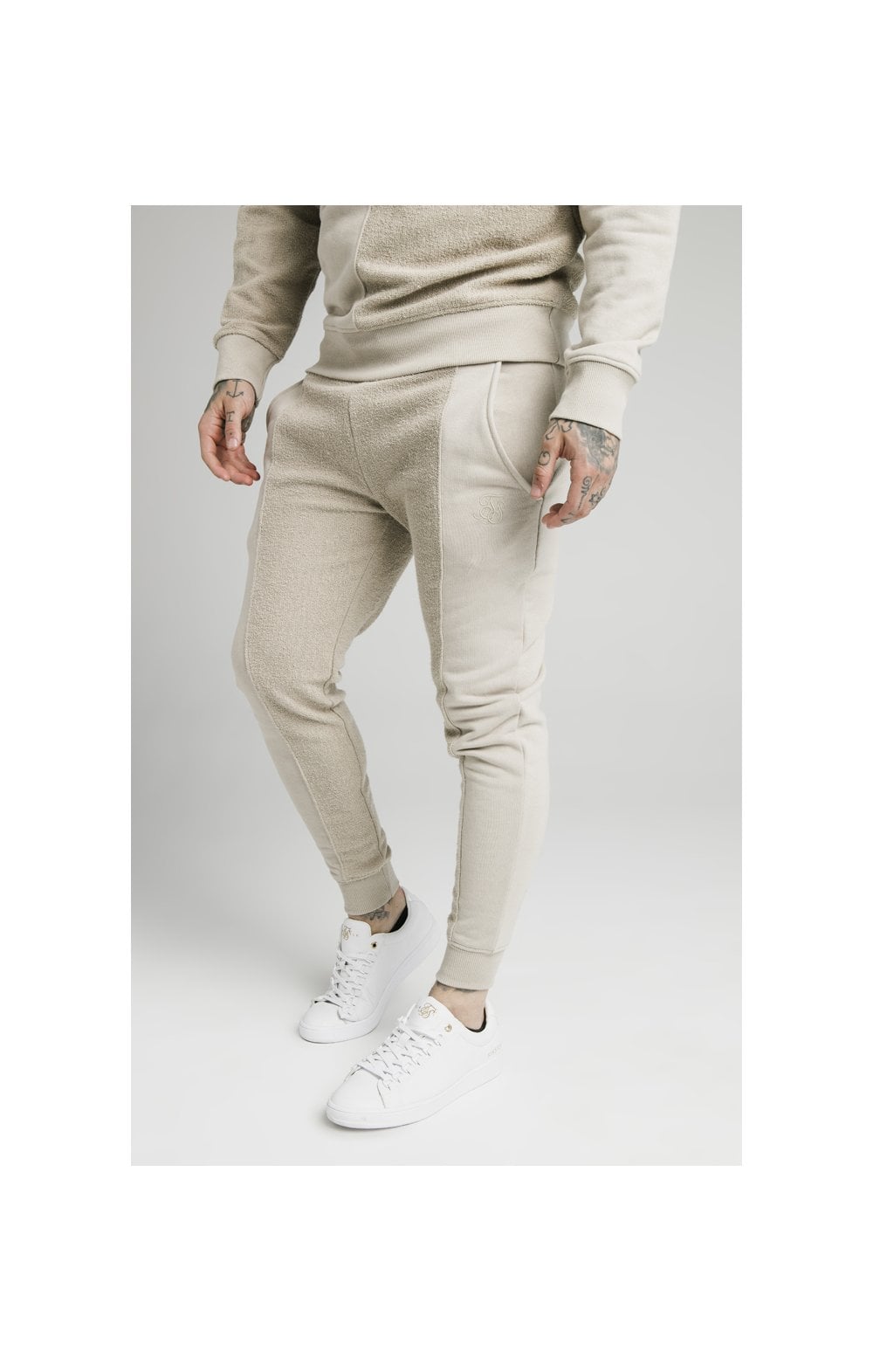 SikSilk Half &amp; Half Fitted Jogger - Stone