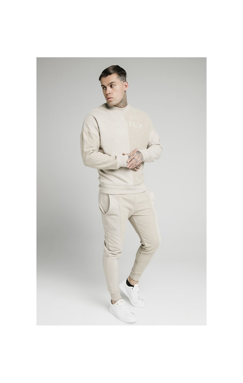 SikSilk Half &amp; Half Fitted Jogger - Stone (3)