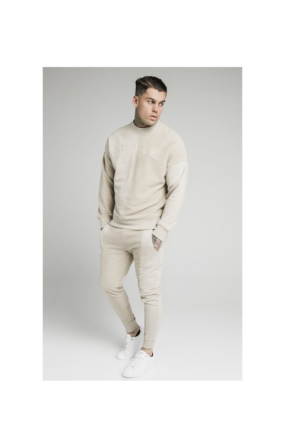 SikSilk Half &amp; Half Fitted Jogger - Stone (5)