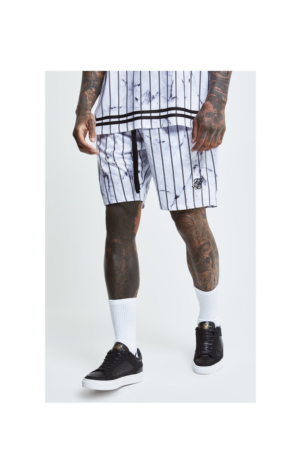 SikSilk Marble Relaxed Shorts - White &amp; Grey