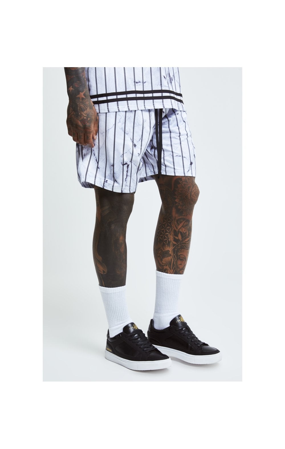 SikSilk Marble Relaxed Shorts - White &amp; Grey (1)