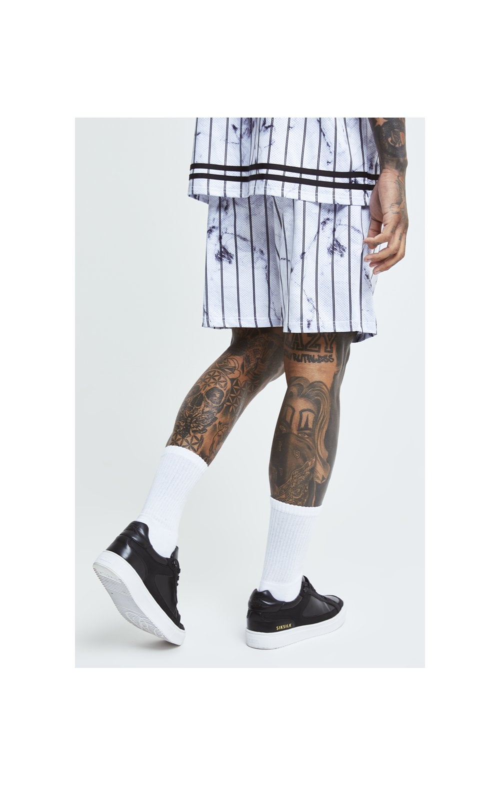SikSilk Marble Relaxed Shorts - White &amp; Grey (2)
