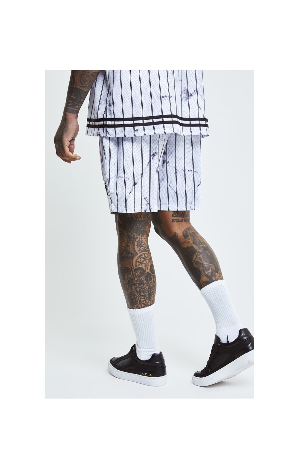 SikSilk Marble Relaxed Shorts - White &amp; Grey (3)