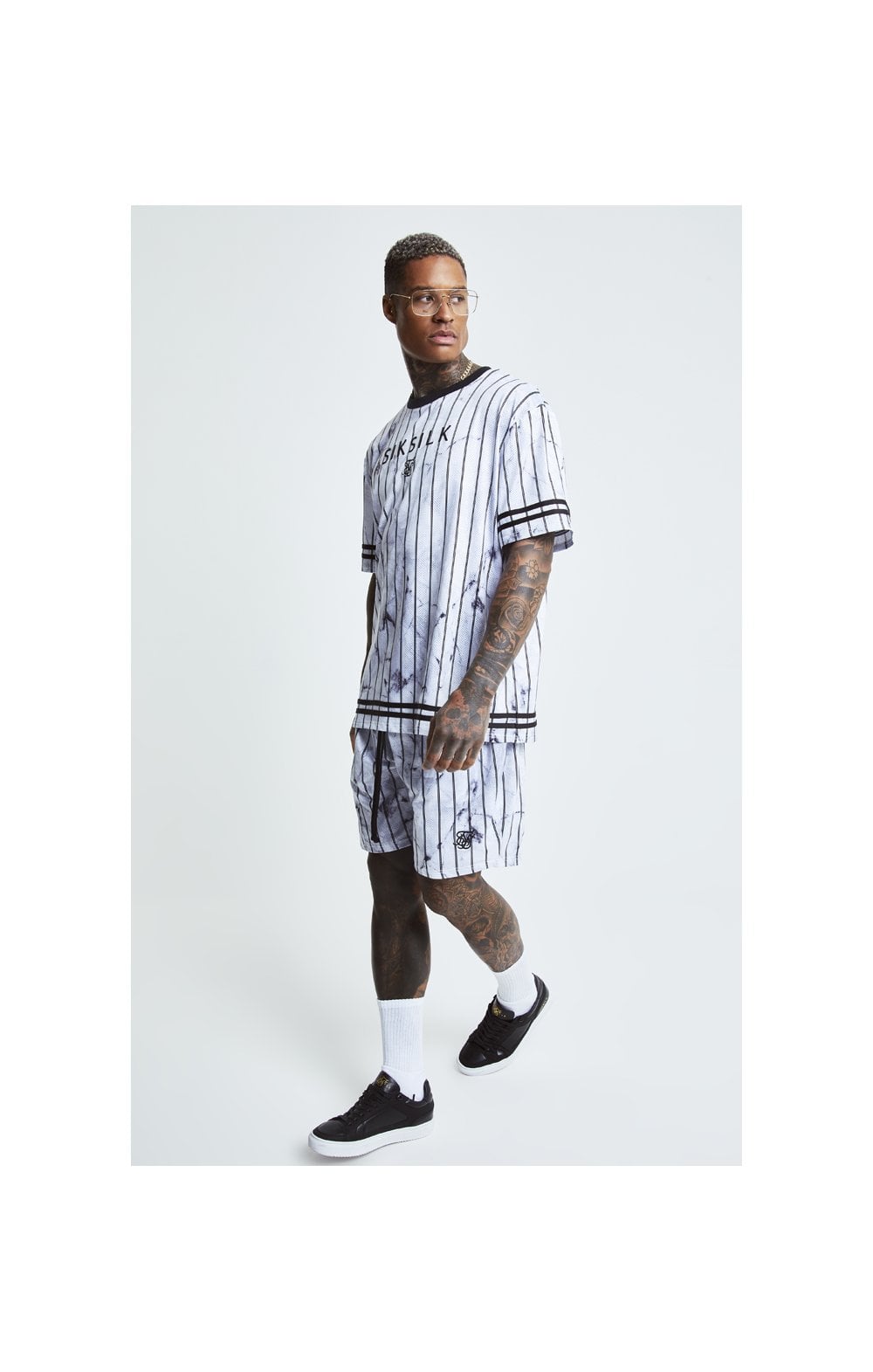 SikSilk Marble Relaxed Shorts - White &amp; Grey (4)