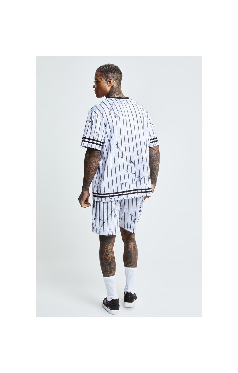 SikSilk Marble Relaxed Shorts - White &amp; Grey (5)