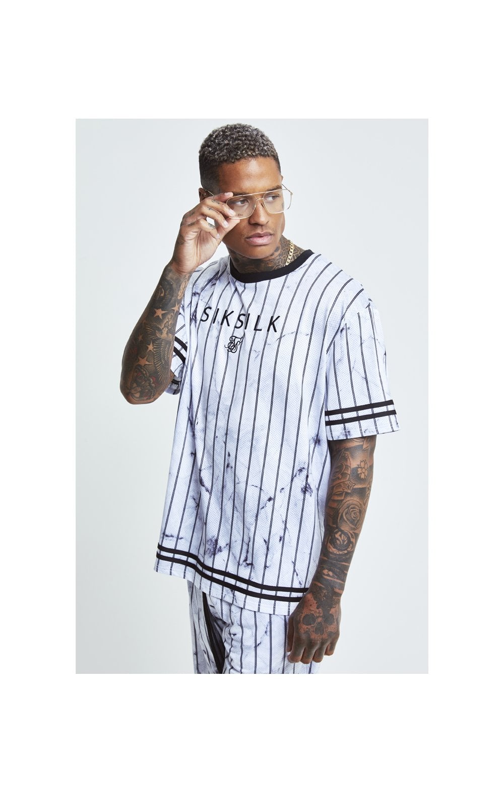SikSilk S/S Marble Essential Tee - White &amp; Grey
