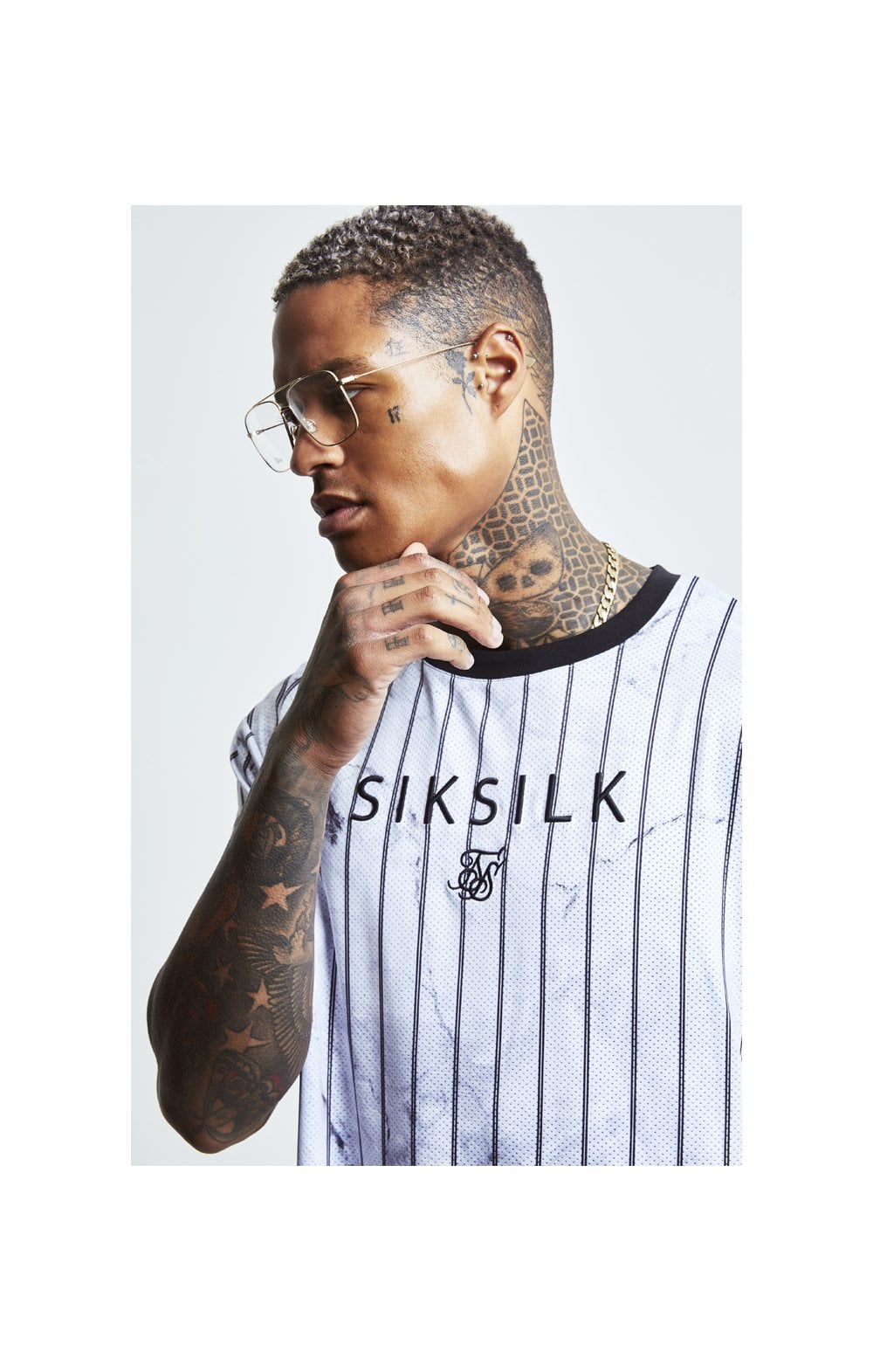 SikSilk S/S Marble Essential Tee - White &amp; Grey (1)