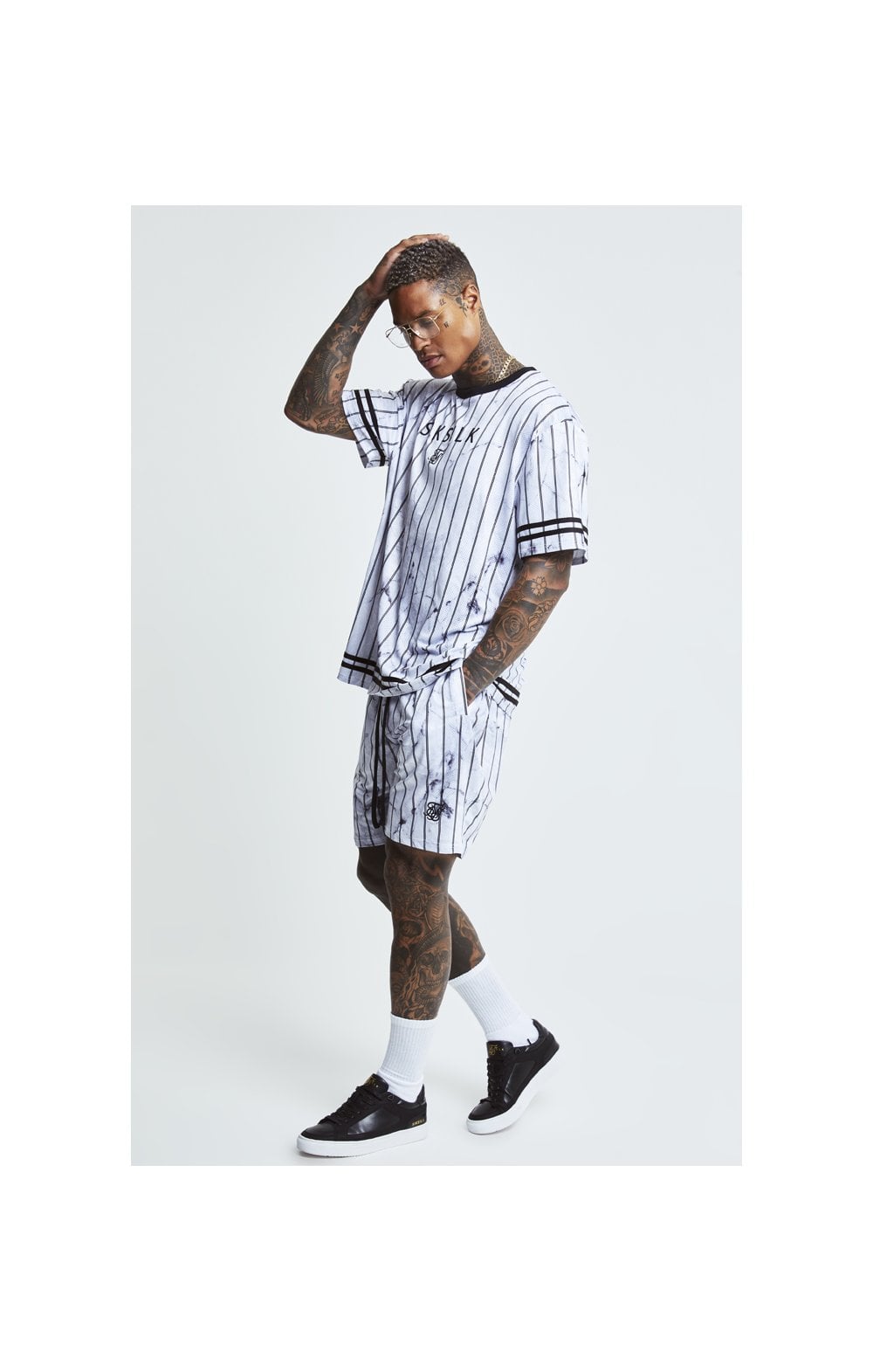 SikSilk S/S Marble Essential Tee - White &amp; Grey (3)
