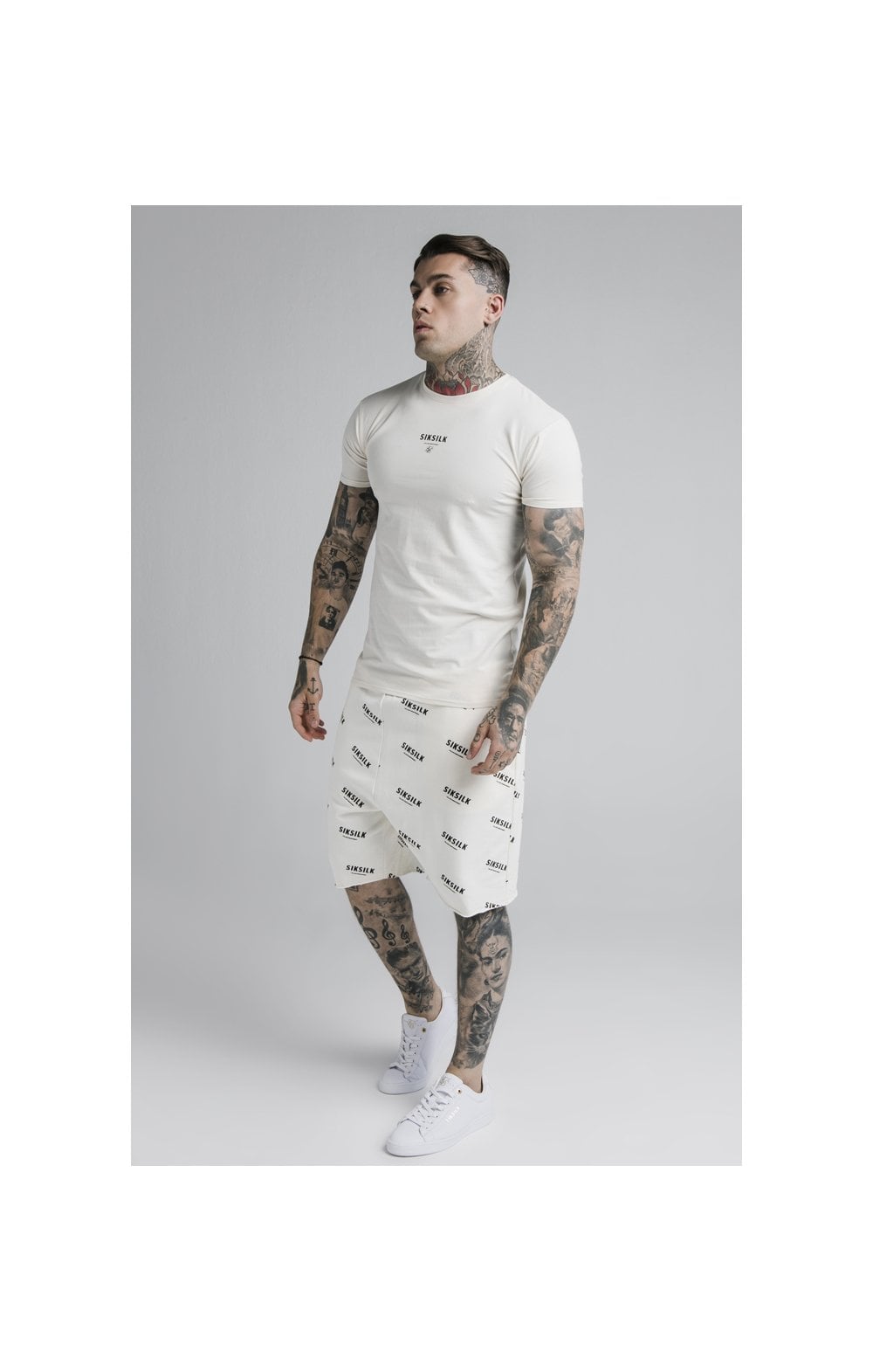 SikSilk Repeat Print Shorts - Off White (2)