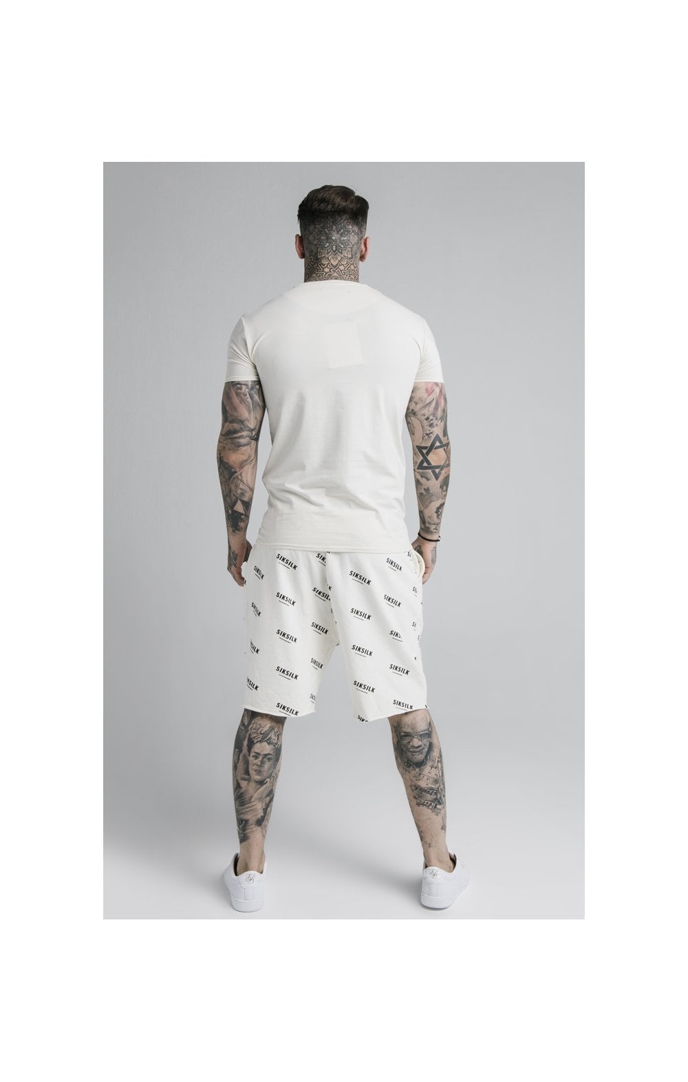 SikSilk Repeat Print Shorts - Off White (4)
