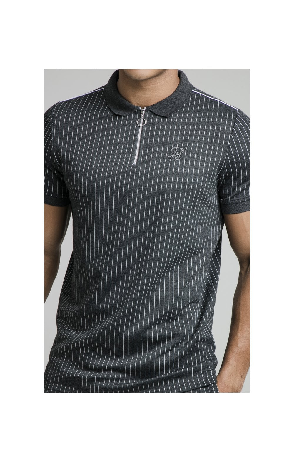 Grey Smart Pinstripe Polo Shirt (1)