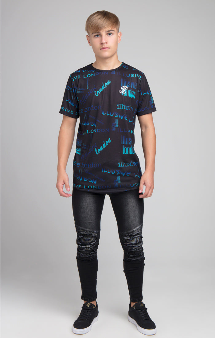 Boys Illusive Black Logo Printed T-Shirt (2)