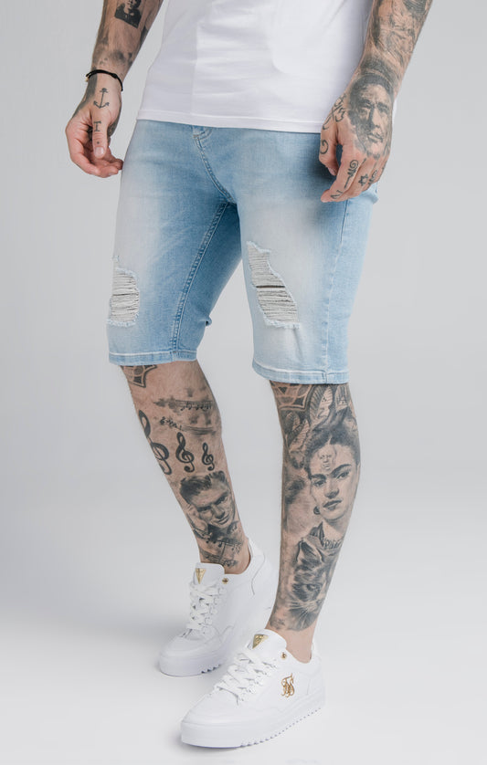 Blaue Distressed Denim-Shorts