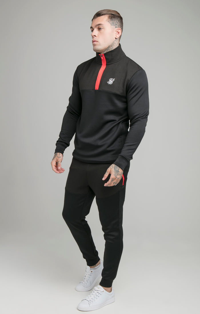 SikSilk Hochgeschlossenes Sweatshirt &#39;Covert&#39; mit kurzem Reißverschluss – Schwarz und Rot (5)