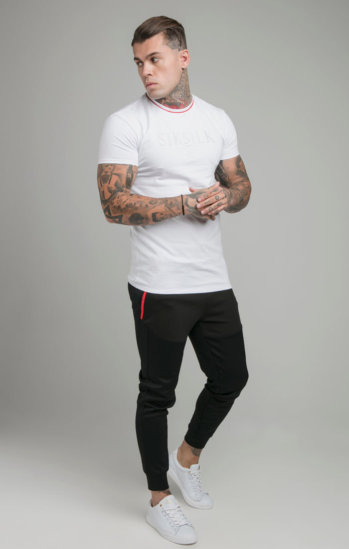 SikSilk S/S Piping Embroidery Gym Tee - White (5)
