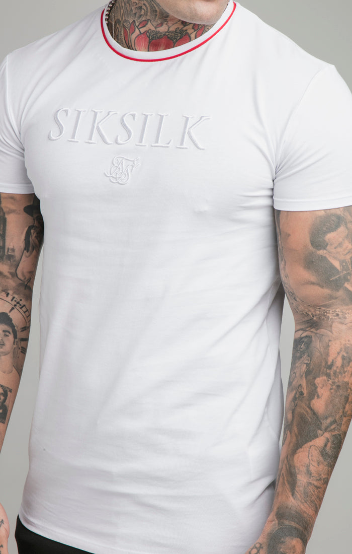SikSilk S/S Piping Embroidery Gym Tee - White (1)