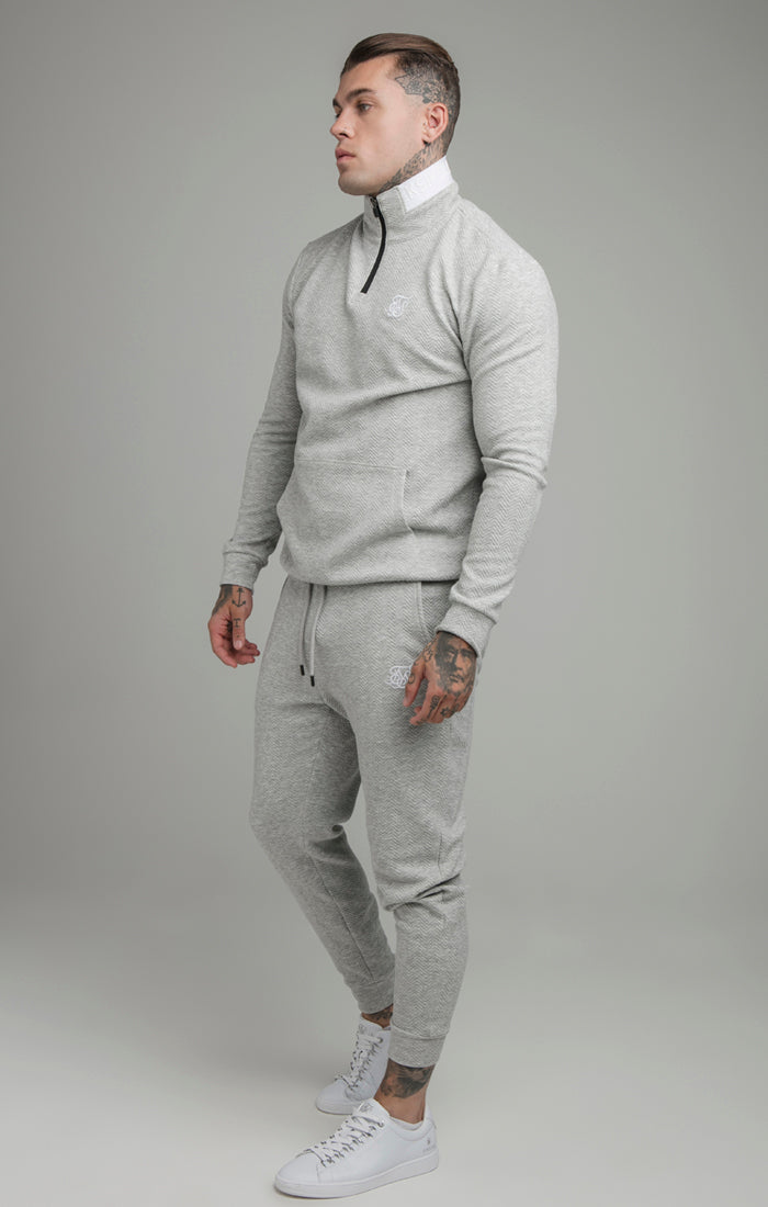 SikSilk Sweatshirt mit kurzem Reißverschluss und Krageneinsatz – Grau (3)
