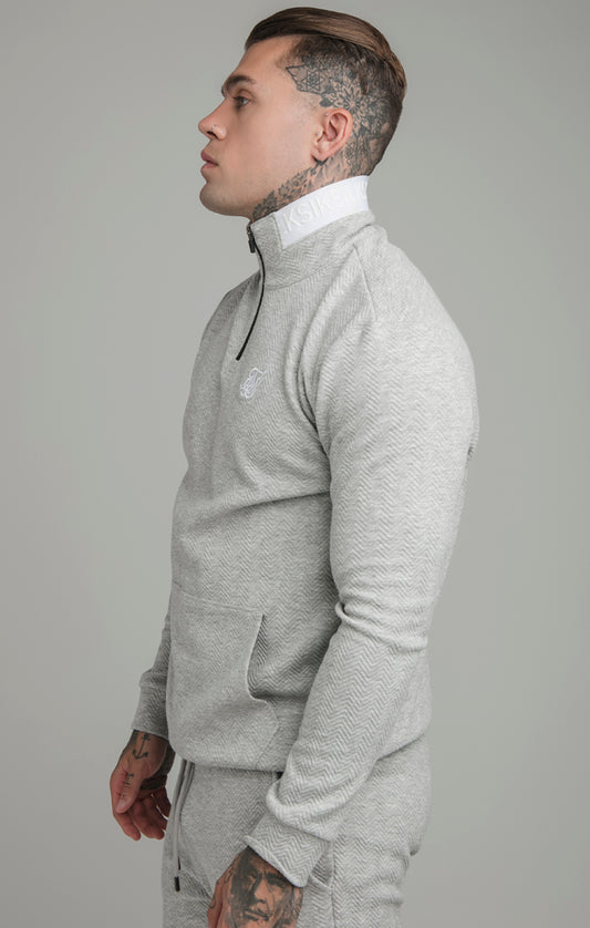SikSilk Sweatshirt mit kurzem Reißverschluss und Krageneinsatz – Grau