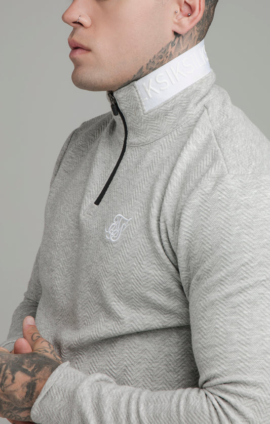 SikSilk Sweatshirt mit kurzem Reißverschluss und Krageneinsatz – Grau