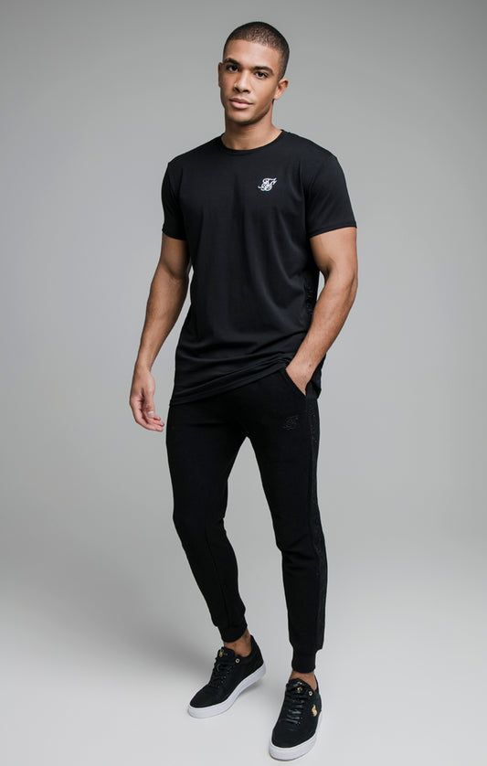 Black Embroidered Tape Muscle Fit T-Shirt