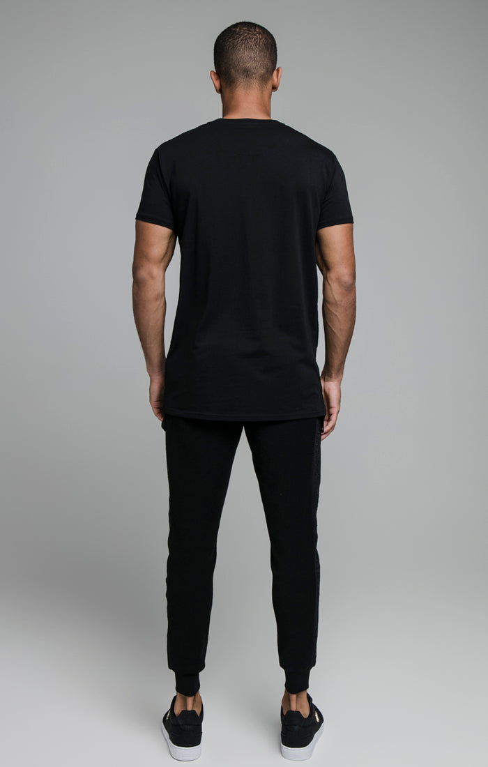 Black Embroidered Tape Muscle Fit T-Shirt (5)