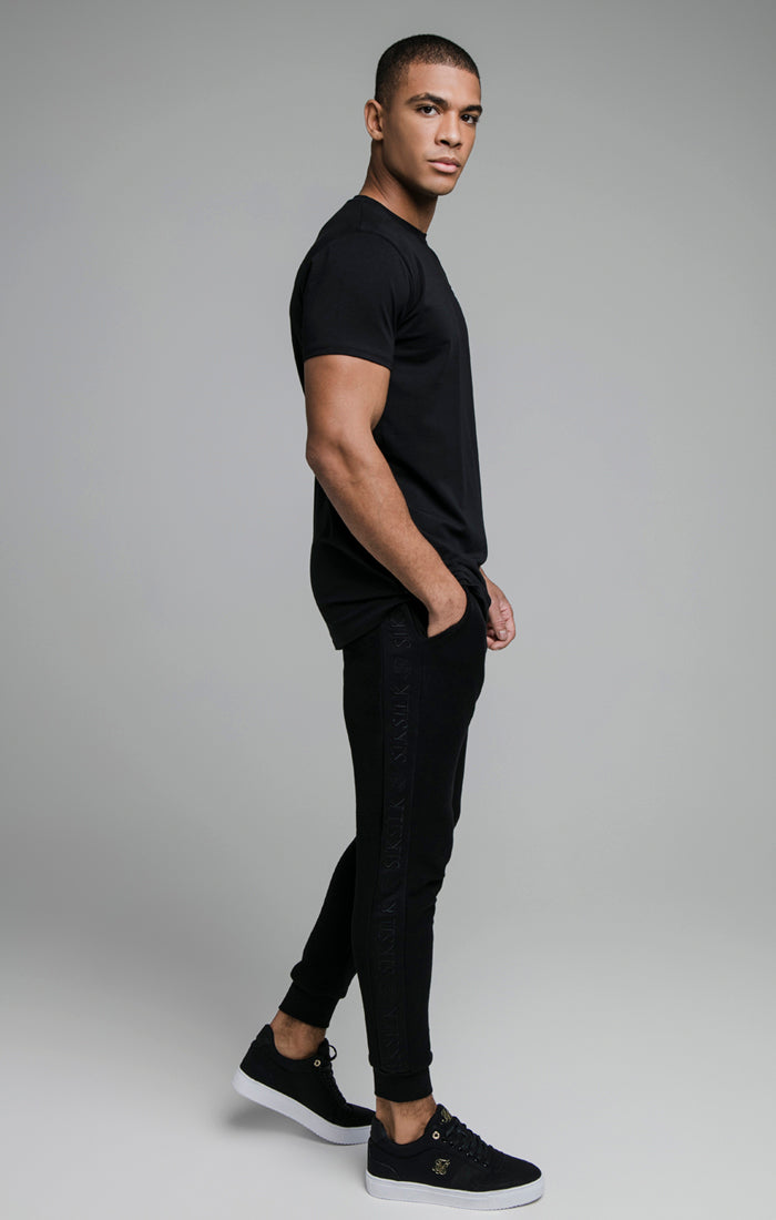 Black Embroidered Tape Muscle Fit T-Shirt (4)