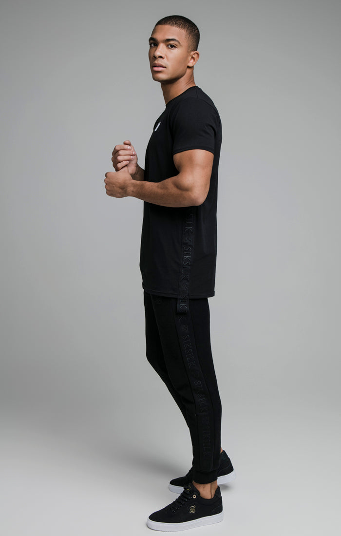 Black Embroidered Tape Muscle Fit T-Shirt (3)