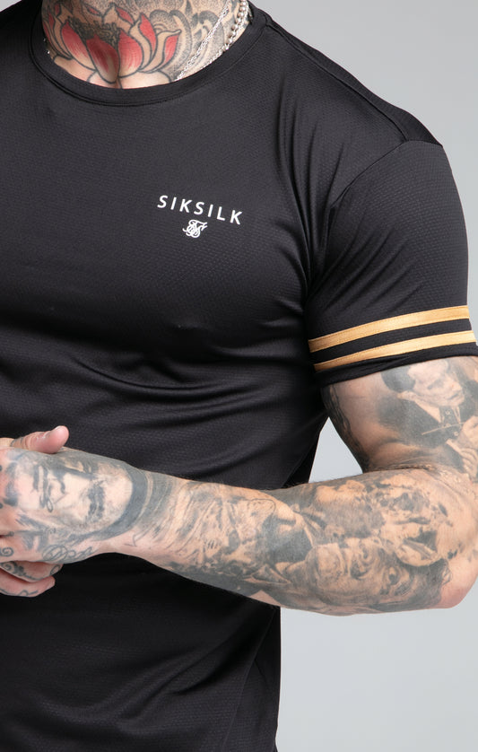 SikSilk S/S Mesh Bound Gym Tee - Black & Gold