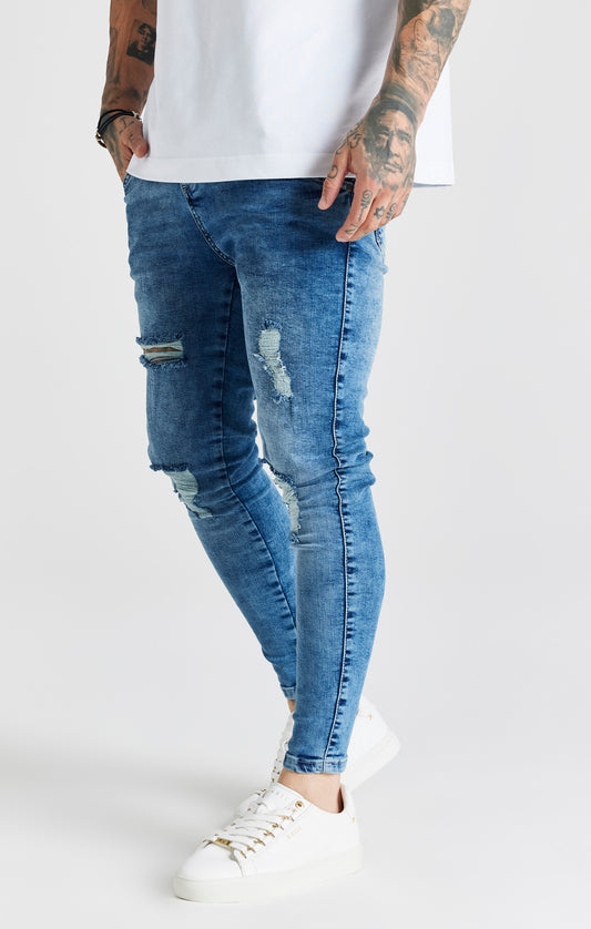 Blaue Essential Skinny Jeans mit Mittlerer Waschung in Distressed Optik