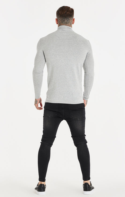 Grey Marl Long Sleeve Turtle Neck Muscle Fit T-Shirt
