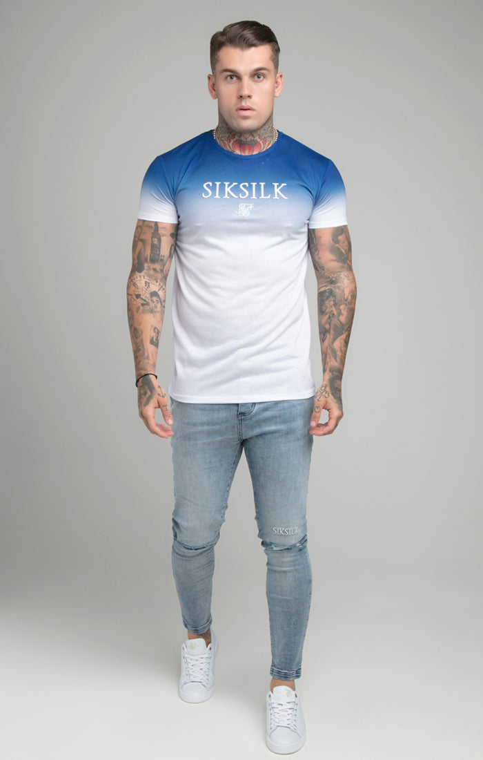 Blue High Fade Embroidered Muscle Fit T-Shirt (5)