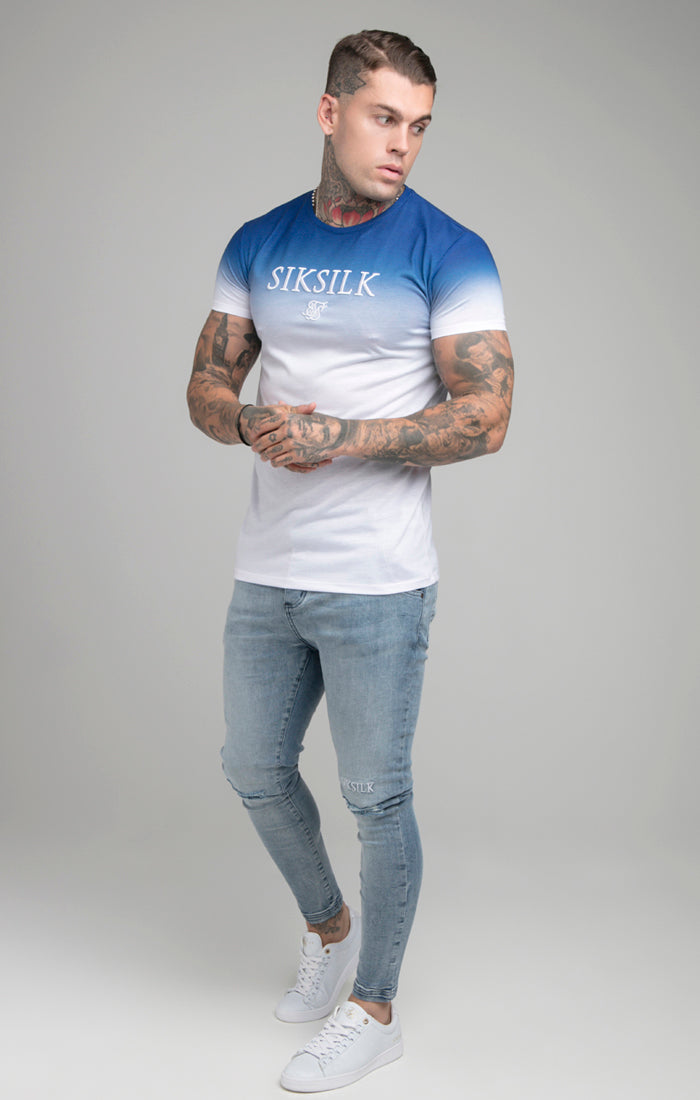 Blue High Fade Embroidered Muscle Fit T-Shirt (4)
