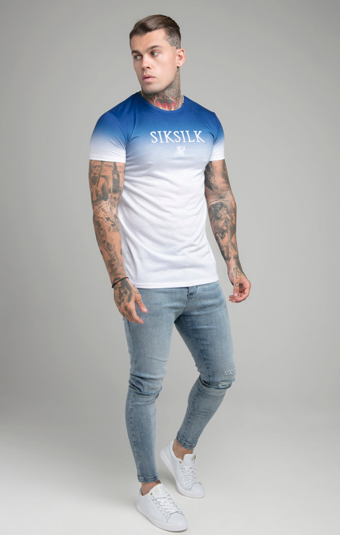 Blue High Fade Embroidered Muscle Fit T-Shirt (3)