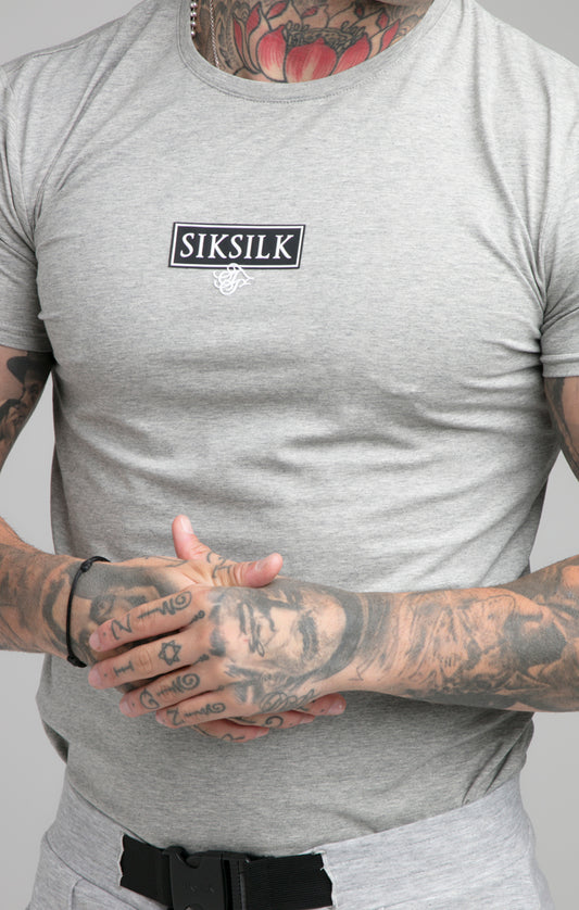 SikSilk S/S Embossed Print Gym Tee - Grey Marl