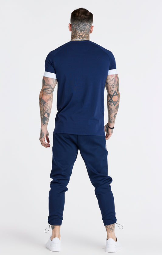 SikSilk Funktions-T-Shirt mit kurzen Ärmeln und Fade-out-Einsatz - Marineblau