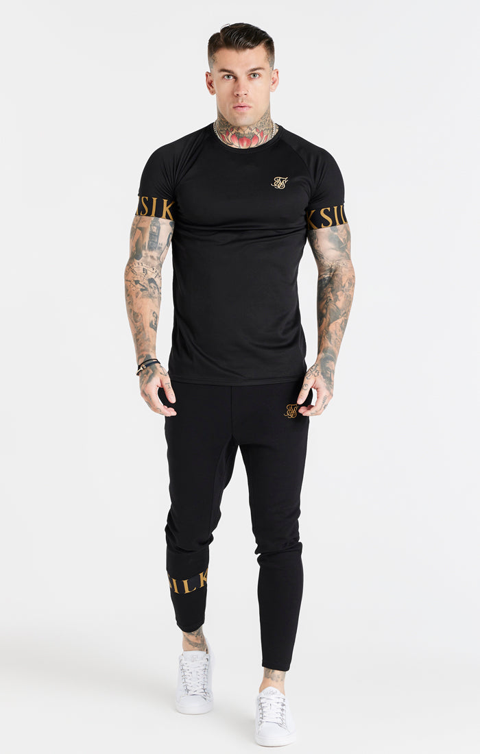 Schwarz-goldenes T-Shirt mit elastischen Ärmelabschlüssen (3)