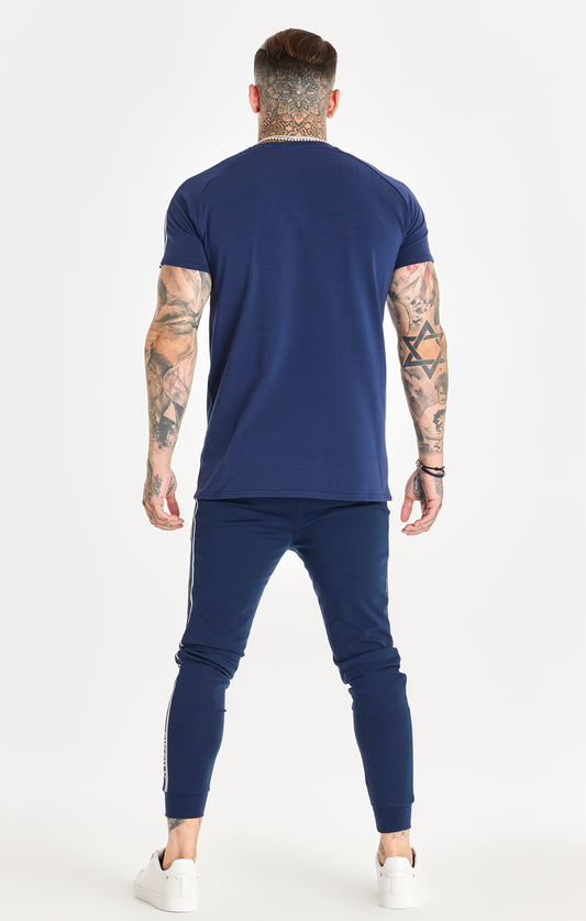 Marineblaues Gestricktes T Shirt mit Muskelpassform