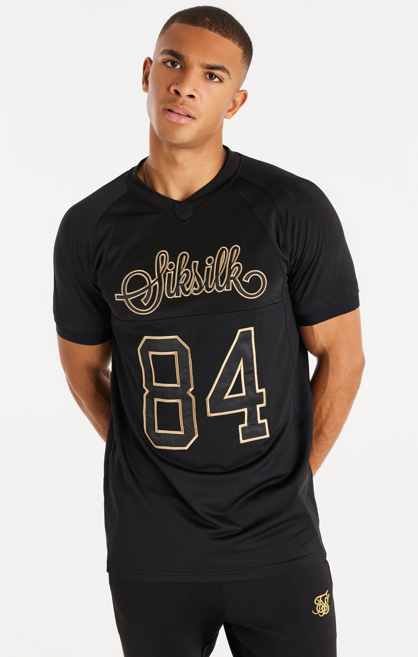 SikSilk Retro Sport-Funktions-T-Shirt mit kurzen Ärmeln – Schwarz