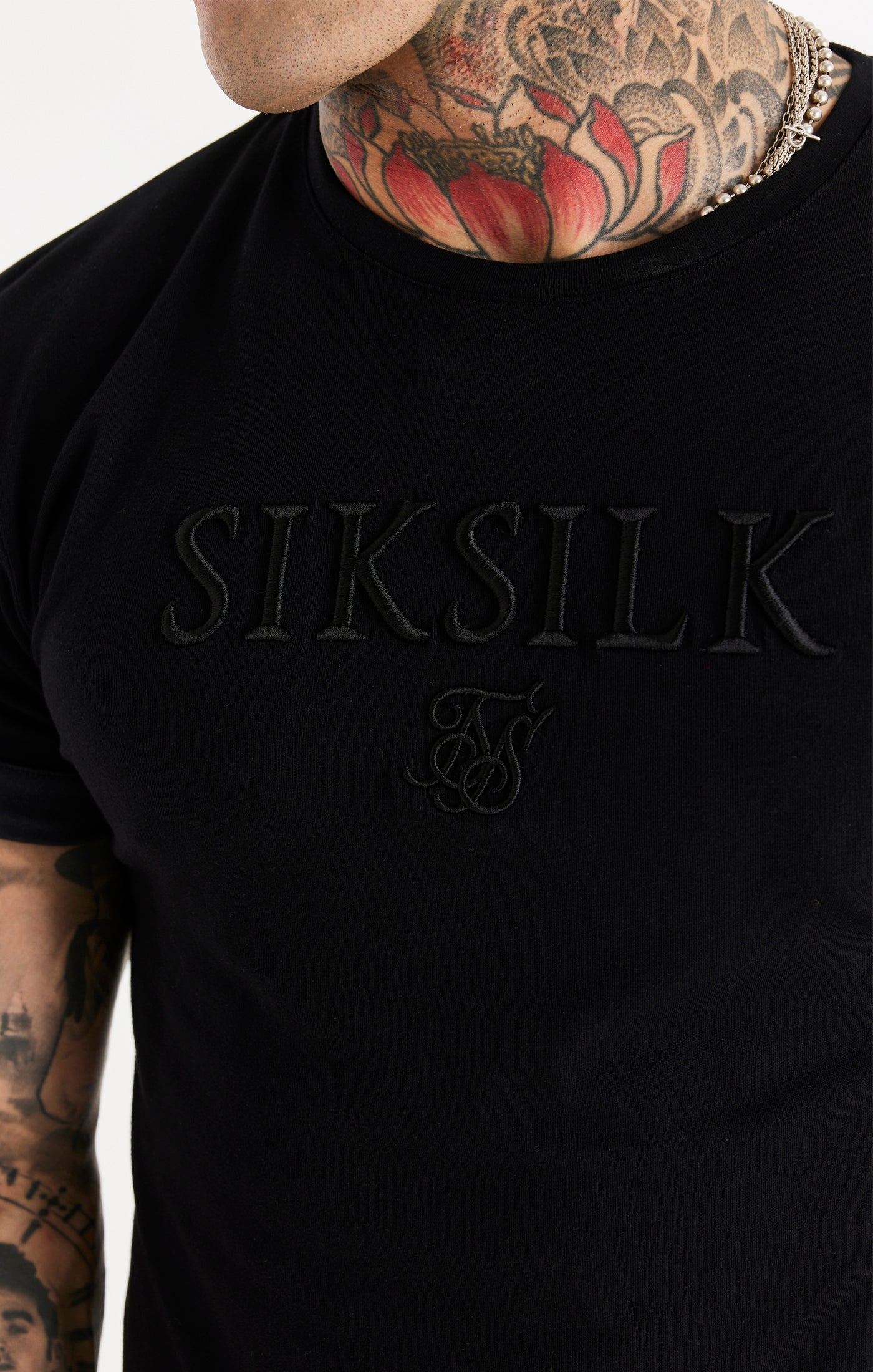 Black Floral Prints Roll Sleeve T-Shirt (1)