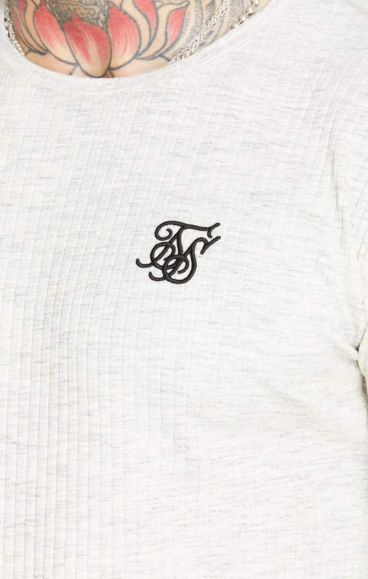 SikSilk Gym-T-Shirt mit kurzen Ärmeln und Rippmuster - Schneeweiß meliert