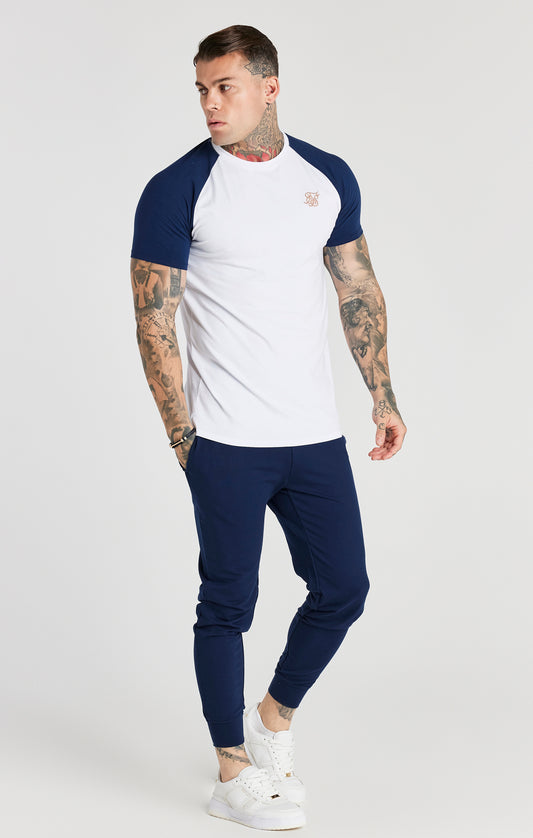 SikSilk Gym-T-Shirt mit Raglanärmeln - Weiß & Marineblau