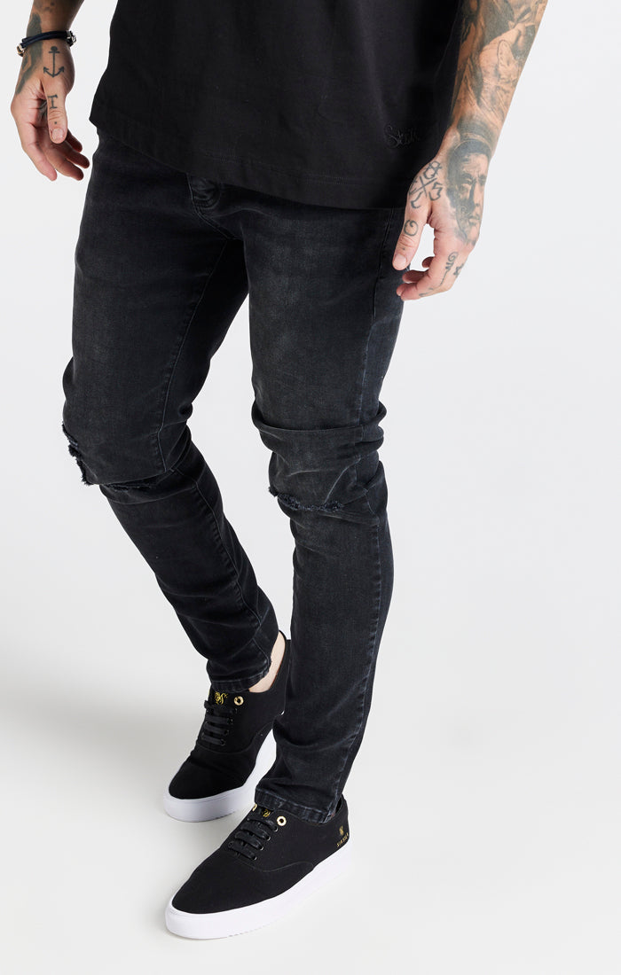 Black Washed Distressed Slim Fit Jean