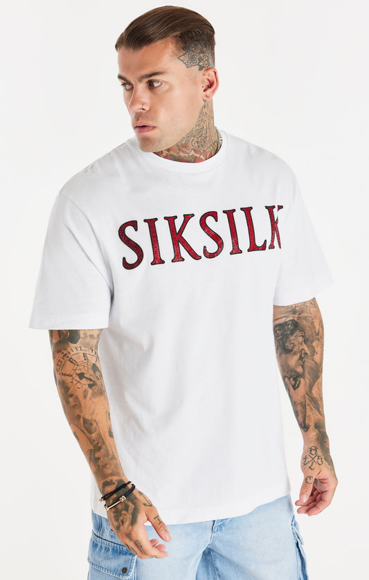 SikSilk T-Shirt mit Strassapplikation und geradem Saum – Weiß